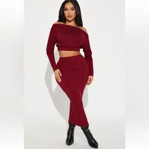 Fashion Nova Skirts Two Piece Maroon Skirt Set Brand New